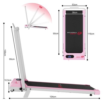 Tapis de course Fitness T7 avec poignées pliable compact Rose