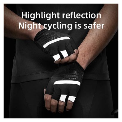 Paire de gants de vélo demi-doigts avec bandes réfléchissantes noir