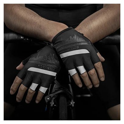 Paire de gants de vélo demi-doigts avec bandes réfléchissantes noir