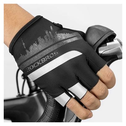 Paire de gants de vélo demi-doigts avec bandes réfléchissantes noir