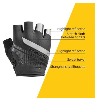 Paire de gants de vélo demi-doigts avec bandes réfléchissantes noir