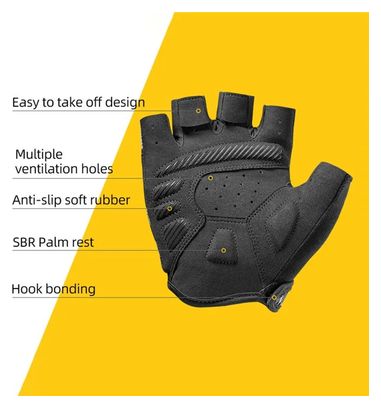 Paire de gants de vélo demi-doigts avec bandes réfléchissantes noir