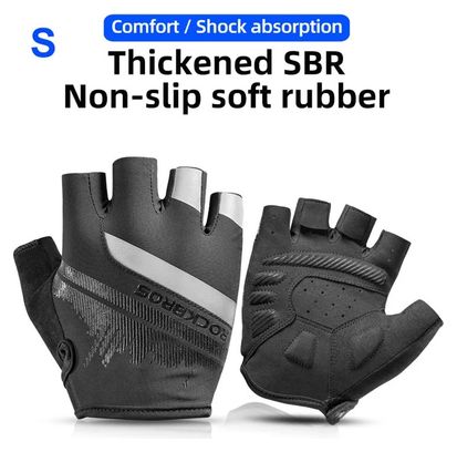 Paire de gants de vélo demi-doigts avec bandes réfléchissantes noir