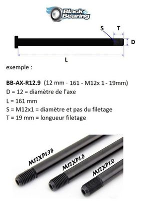 Axe de roue Blackbearing - R12.3 - ( 12 mm - 164 - M12x1 5 -