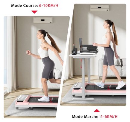 Tapis de course Fitness Q2-1 compact pliable Rose avec tapis