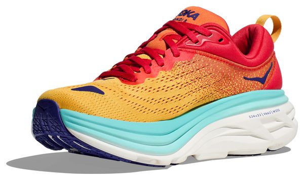 Hoka One One Bondi 8 Red Orange Blue Women's Running Shoes