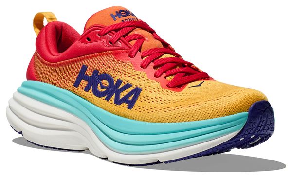 Hoka One One Bondi 8 Red Orange Blue Women's Running Shoes
