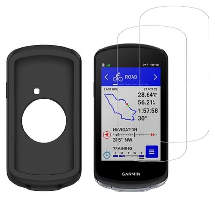 2er-Set Panzerglas-Schutzfolien und Silikon-Schutzhülle für Garmin Edge 1040/1040 Solar