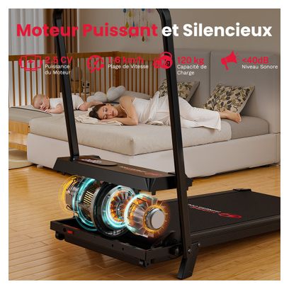 Tapis de course Fitness T7 avec poignées pliable compact Noir