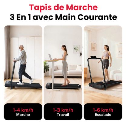 Tapis de course Fitness T7 avec poignées pliable compact Noir