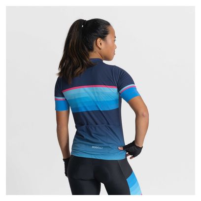 Maillot Manches Courtes Velo Rogelli Impress II - Femme - Bleu/Rose/Noir