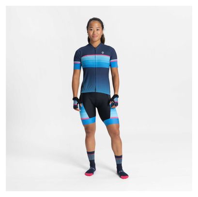 Maillot Manches Courtes Velo Rogelli Impress II - Femme - Bleu/Rose/Noir