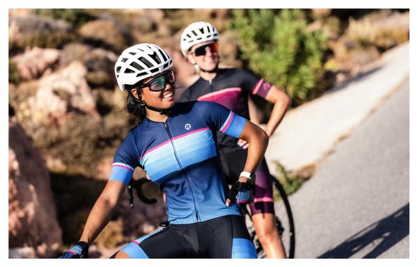 Maillot Manches Courtes Velo Rogelli Impress II - Femme - Bleu/Rose/Noir
