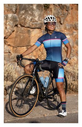 Maillot Manches Courtes Velo Rogelli Impress II - Femme - Bleu/Rose/Noir