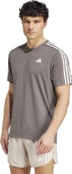 Maillot manches courtes adidas Own The Run 3 bandes Gris Homme