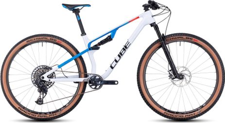VTT Tout-Suspendu Cube AMS Zero99 C:68X SLX 29 Sram GX Eagle AXS 12V 29'' Blanc Bleu Teamline