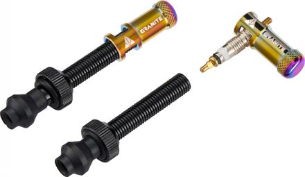 Pair of Tubeless Granite Design Juicy Nipple 60 mm Valves with Oil Slick Shell Removers