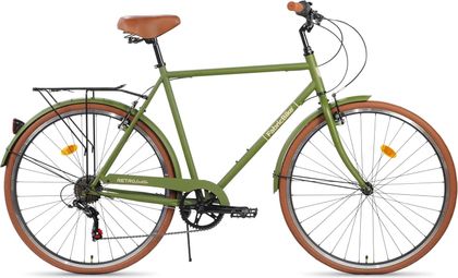 FabricBike Southken - Vélo de Ville 28   Classique  Panier  Selle Confort  7 vitesses. Olive