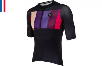 Maillot Manches Courtes LeBram Aubisque Noir Fuschia Coupe Ajustée