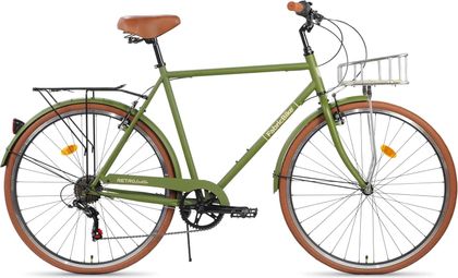 FabricBike Southken - Vélo de Ville 28   Classique  Panier  Selle Confort  7 vitesses. Olive Plus