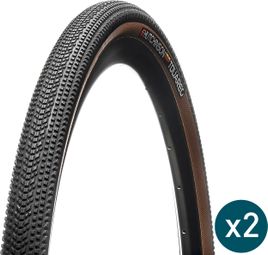 Lot Pneus Gravel Hutchinson Touareg 700 mm Tubeless Ready Souple Reinforced+ Flancs Beiges Tan + Préventif Protect'Air