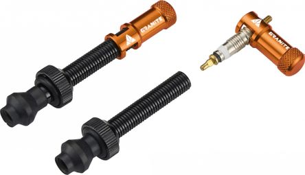 Pair of Granite Design Juicy Nipple Tubeless Valves 80 mm with Orange Shell Removal Plugs