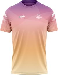 Maillot de manga corta Hoka Les Templiers Performance rosa/naranja de mujer