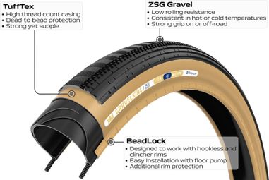 Pneu Gravel Panaracer GravelKing SemiSlick Limited Color Edition 700 mm Tubeless Ready Souple ZSG Gravel Compound BeadLock TuffTex Jaune Flancs Beiges