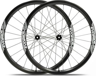 Paire de roues Evoride EvoGravel 35mm - Blanc - 700c Disque – 1359gr - 12x100 / 12x142 – Shimano 10/11/12 vitesses - Centerlock – 2026