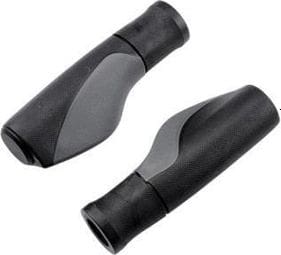 poignee velo caoutchouc rubber ergonomique noir/gris avec bouchon 128mm (pr)