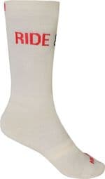 Chaussettes de Cyclisme Hautes avec Grilles Brodées Cream Flow Mooquer Beige