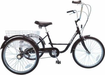 tricycle adulte 24  noir 5 vitesses avec panier poids total maxi 100kgs empattement 0,80m - homologation nf30020-