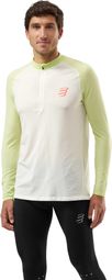 T-Shirt Running 1/2 Zip Compressport Winter Blanc/Vert Homme