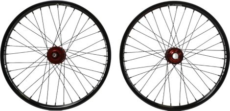 Paire de Roues 20'' (406) Pride Control SD M08 Disque Aluminium 28H Moyeu Rouge