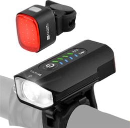 Set Lumiere Velo Avant et Arriere rechargeable en Alu avec Affichage du Niveau de batterie