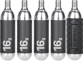 Lot de 5 cartouches CO2 Topeak 16g + manchon silicone