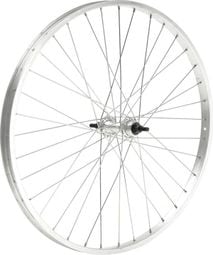 ROUE 650A ARRIERE JANTE ALU SIMPLE PAROI ARGENT FREIN PATIN MOYEU ALU ECROUS ROUE LIBRE 5/6/7V.