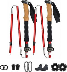 Bâtons de marche nordique en Aluminium  pliables SHOCKPROOF rouge - VOXOR