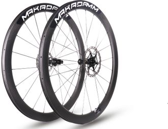 Paire de roues carbone route – MaKadamm evora 45 disc xpremium à pneus – 1265 gr la paire – centerlock – axe 12x100 | 12x142