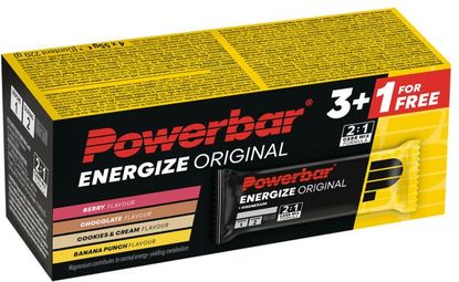 Barres énergétiques PowerBar Energize Original Chocolat / Cookie / Banane / Baies - 4x55g (3+1 offerte)