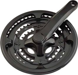 PEDALIER VTT TRIPLE 48-38-28D L152 20 /24  ACIER NOIR (MANIVELLES PLASTIFIEES)