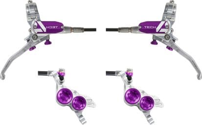 Hope Tech 4 V4 Brake Pair Standard Hose Silver/Purple