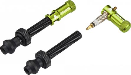 Pair of Granite Design Juicy Nipple Tubeless Valves 60 mm with Green Shell Removal Plugs