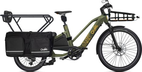 Vélo Cargo Longtail Électrique O2feel Equo 5.2 Adventure Shimano Cues 9V 835 Wh 26/20'' Vert Jungle Pack Family