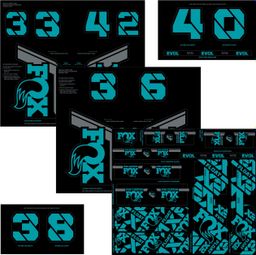 Kit Stickers Fox Racing Shox Fourche et Amortisseur Bleu Turquoise