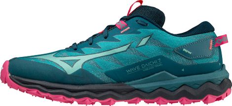 Chaussures de Trail Running Femme Mizuno Wave Daichi 7 Vert Bleu Rose