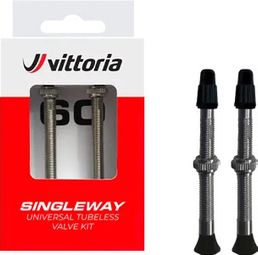 Paar Vittoria Singleway Presta Tubeless ventielen Zilver