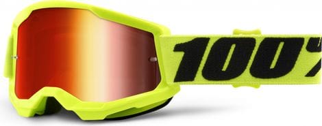 100% STRATA 2 Kids Goggle | Fluorescent Yellow | Red Mirror Lenses