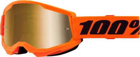 100% Strata 2 Mask in Neon Orange with True Gold Mirrored Lenses