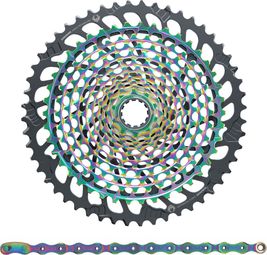 Pack Sram XX1 Eagle XG-1299 Cassette 10-52 Teeth 12V Rainbow + Sram XX1 Eagle PC1290 126 Links Rainbow Chain